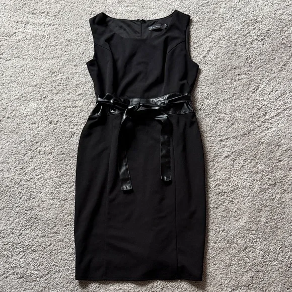Black Sleeveless Dress with Vegan Leather Belt - Picture 1 of 4